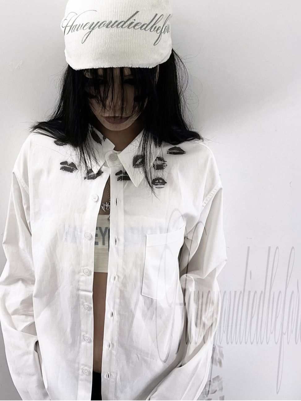 【haveyoudiedbefore?】Beloved Messenger Dress Shirt / 【ハブユーダイドビフォー】リッププリントボタン長袖シャツ