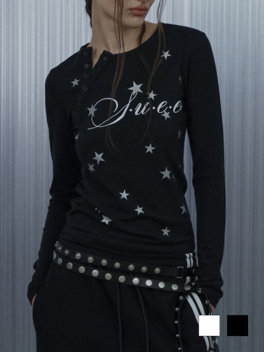 【SETUP‐EXE】STAR HENLEY NECK TOP / 【セットアップエグゼ】スターヘンリーネック長袖Ｔシャツ