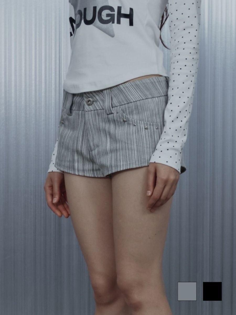 【SETUP‐EXE】STRIPED STUDDED SHORT PANTS / 【セットアップエグゼ】ストライプスタッヅショートパンツ