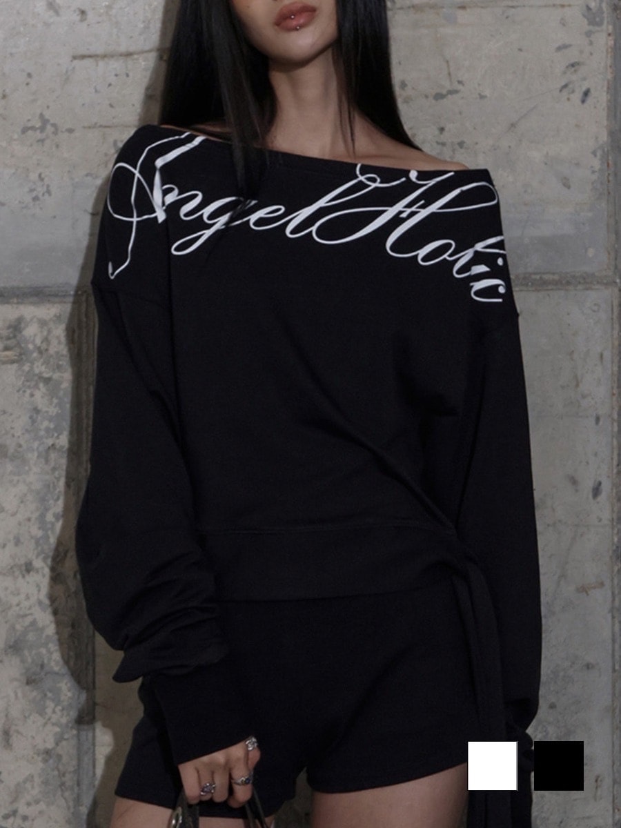 【FANCY CLUB】BOATNECK RIBBON TIE SWEATSHIRT / 【ファンシークラブ】ボートネックリボンタイスウェット長袖Ｔシャツ