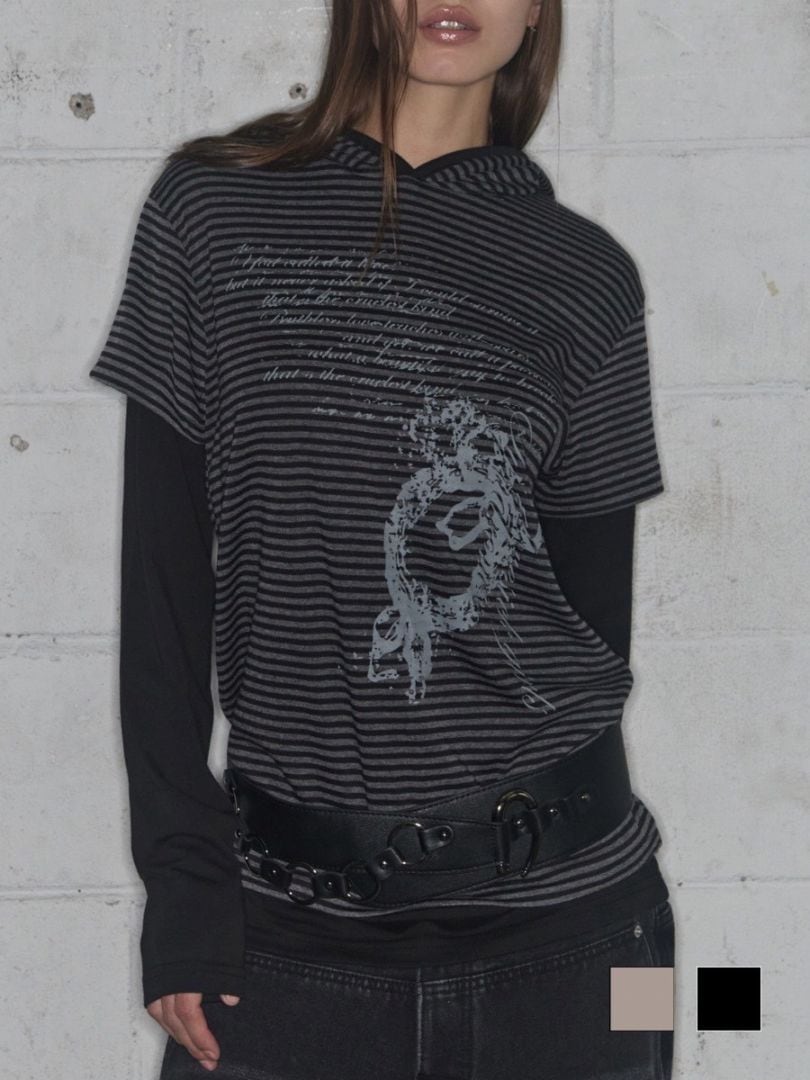 【FANCY CLUB】STRIPE LAYERED HOODIE / 【ファンシークラブ】ストライプレイヤードフーディー