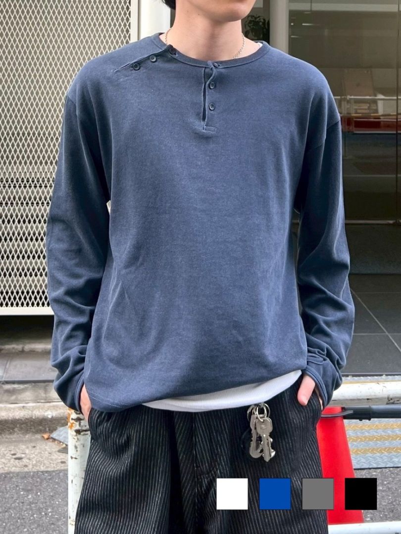 受注制【Chikashitsu +】double button henry neck long sleeve tee
