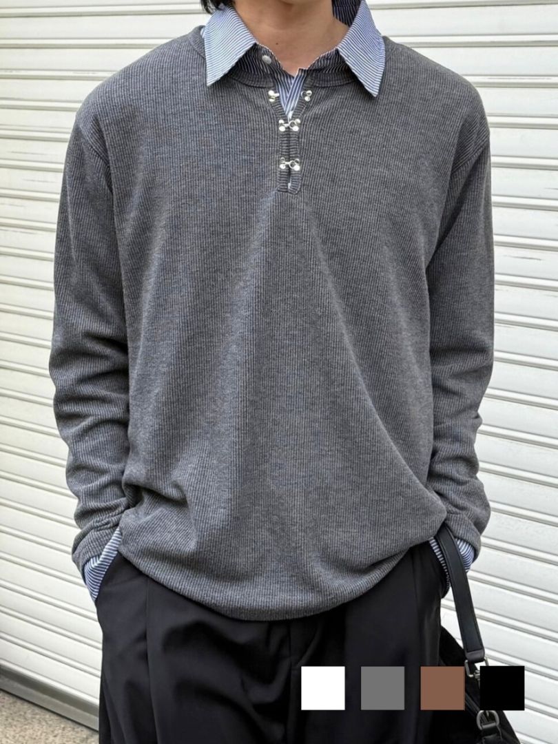 受注制【Chikashitsu +】front hook long sleeve knit / 【チカシツプラス】フロントフック長袖ニット (4color)