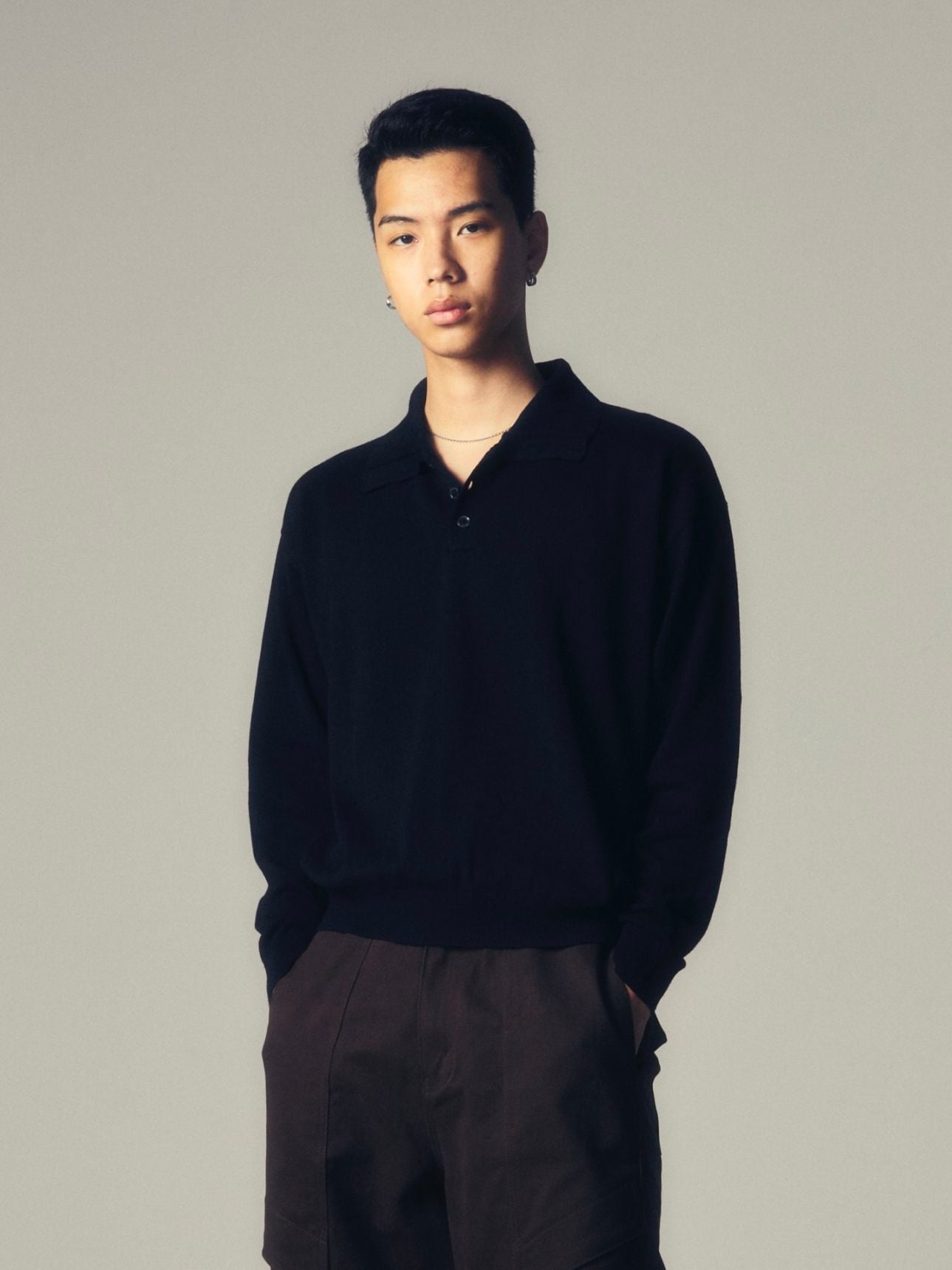 【CS】wool touch knit polo (black)