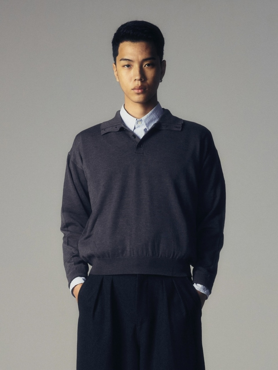 【CS】wool touch knit polo (charcoal)