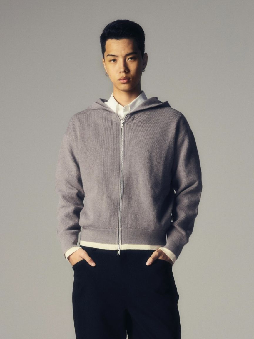 CS】layered knit zip hoodie (gray) | OUR BRAND,Chikashitsu +,CS