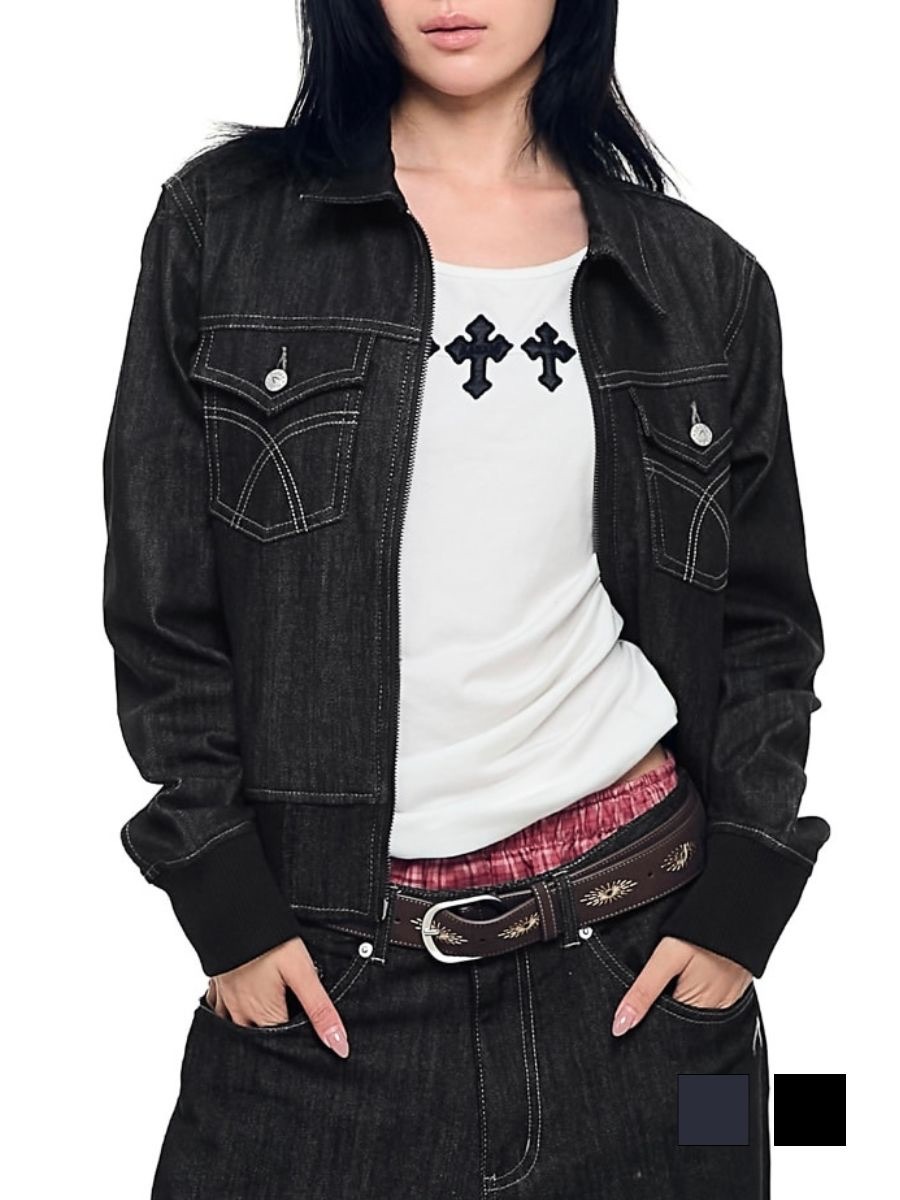 【AAKAM】Banding Denim Zip-Up Jacket