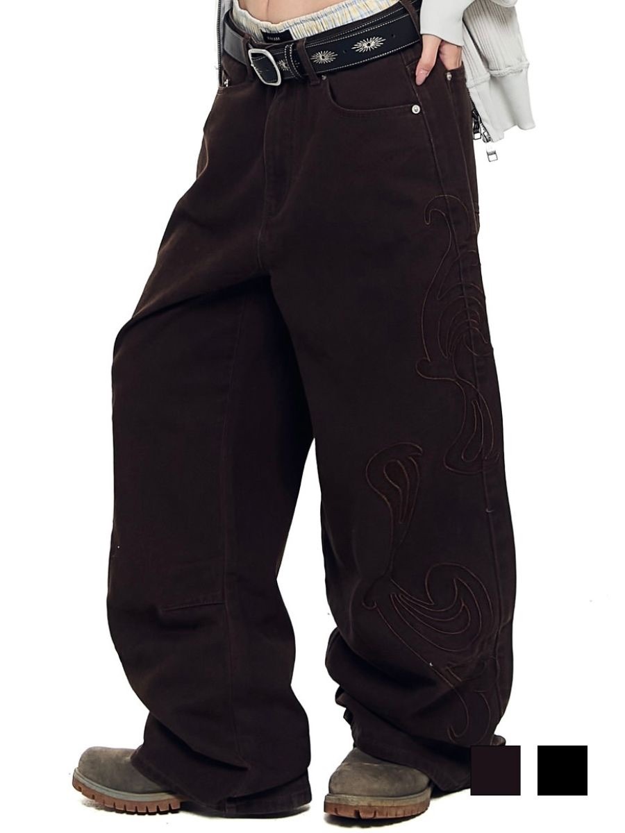 【AAKAM】Needlework Wave Cotton Pants