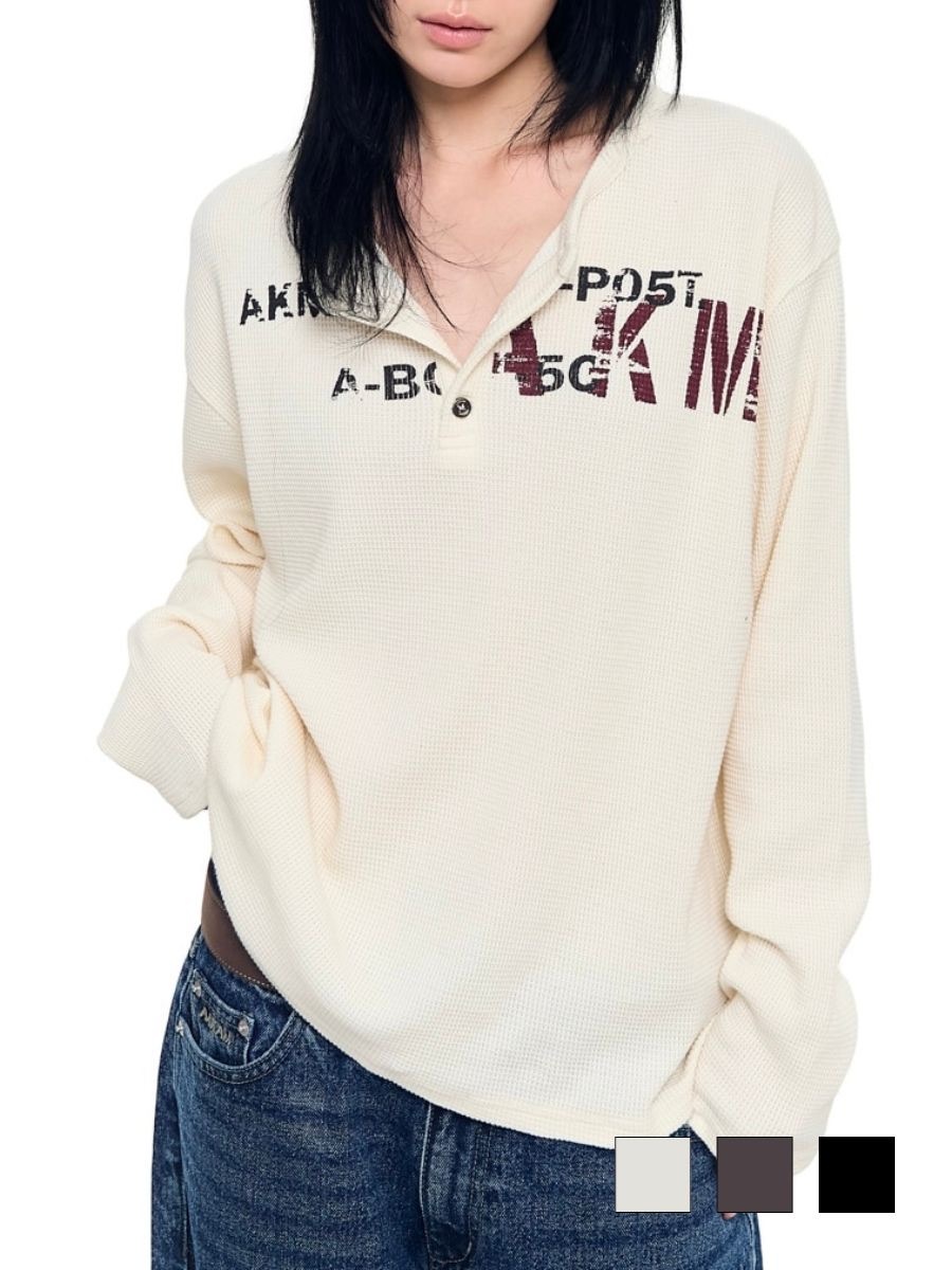 【AAKAM】Waffle Henry Neck Long Sleeve