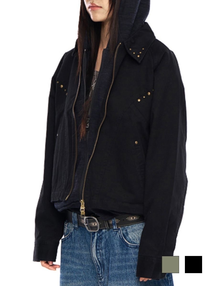 【AAKAM】Incision Studded Cotton Jacket