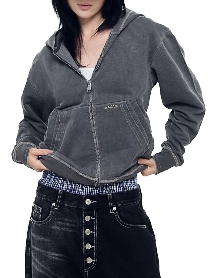 【AAKAM】Vintage Damaged Zip-Up Hoodie