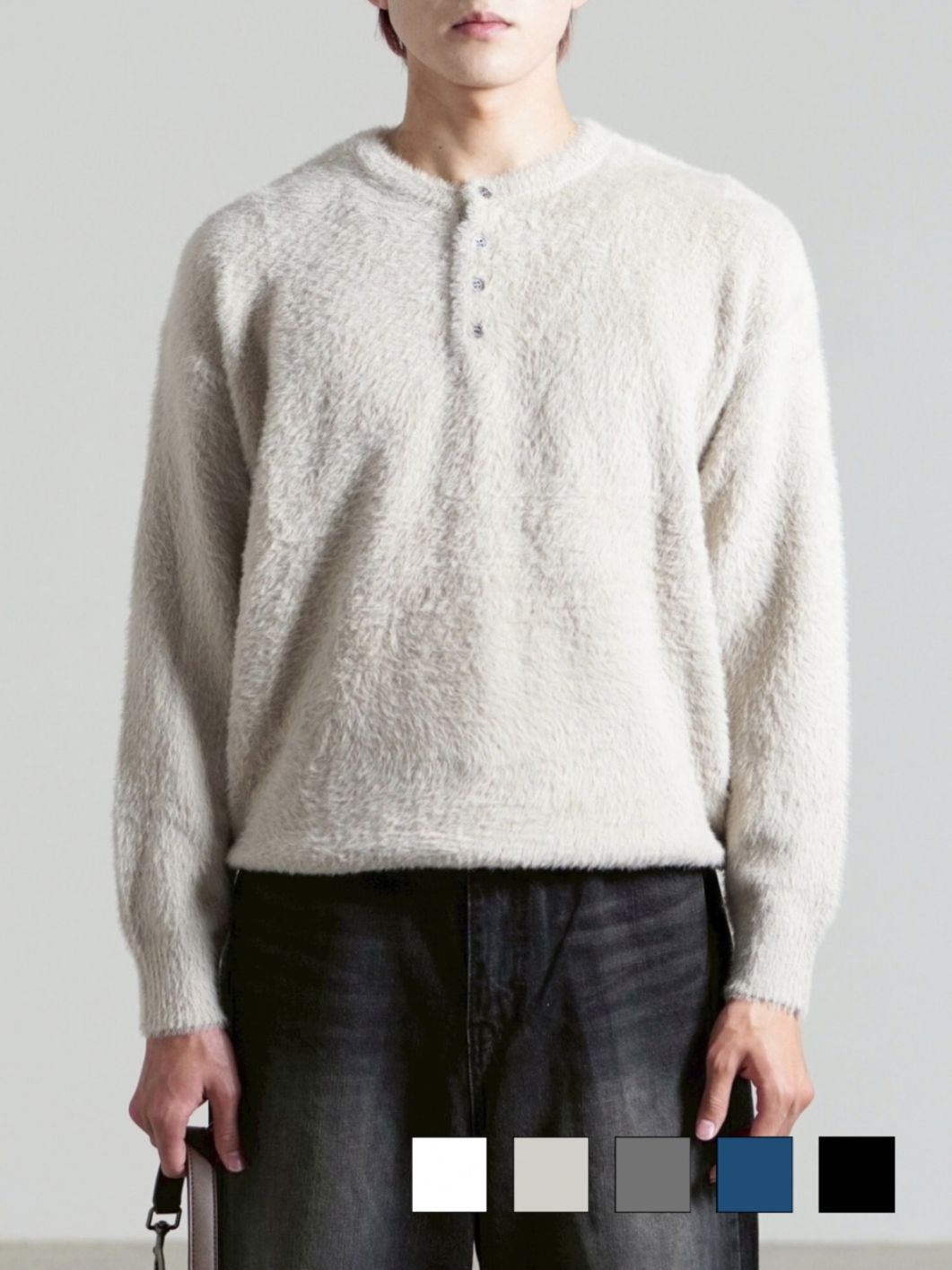 受注制【Chikashitsu +】henry neck hairy knit / 【チカシツプラス