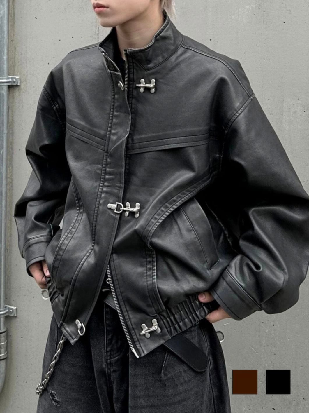 大阪店WEB限定受注制【Chikashitsu +】overfit fireman leather jacket / 【チカシツプラス】オーバーフィットファイアマンレザージャケット (2color)