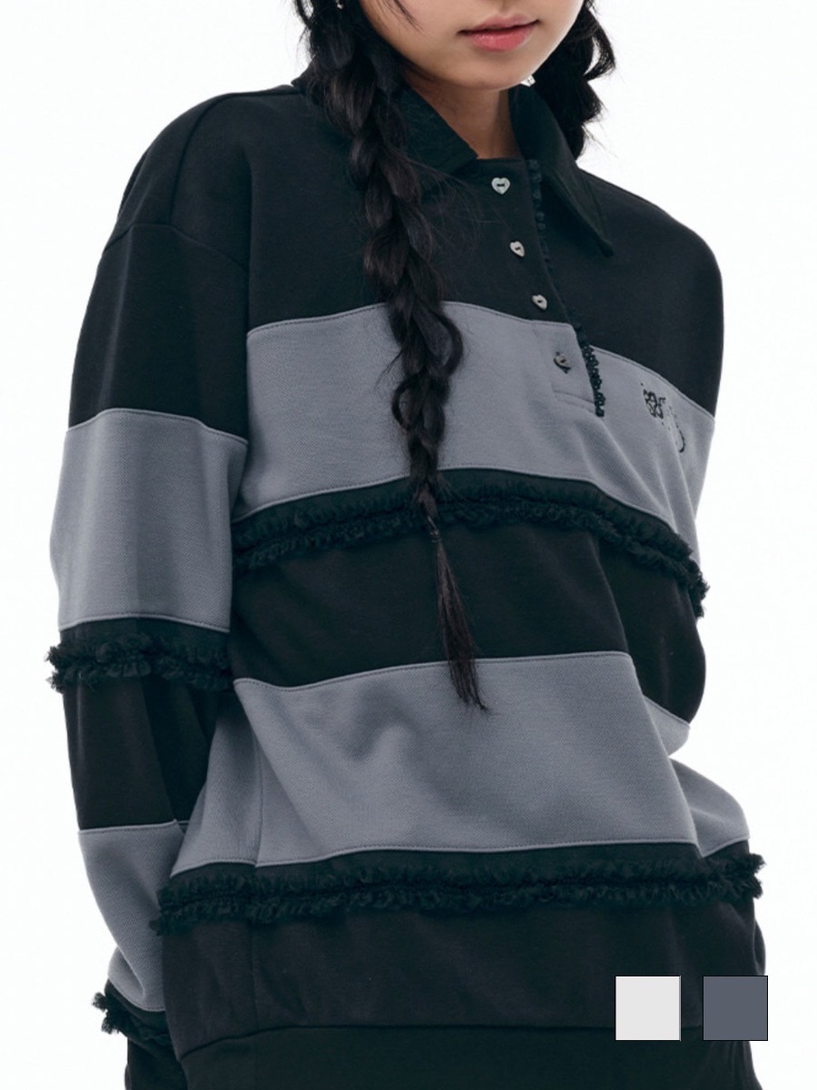 【TUOMIO】RUFFLE POLO TOP / 【トゥオミオ】ラッフル長袖ポロシャツ