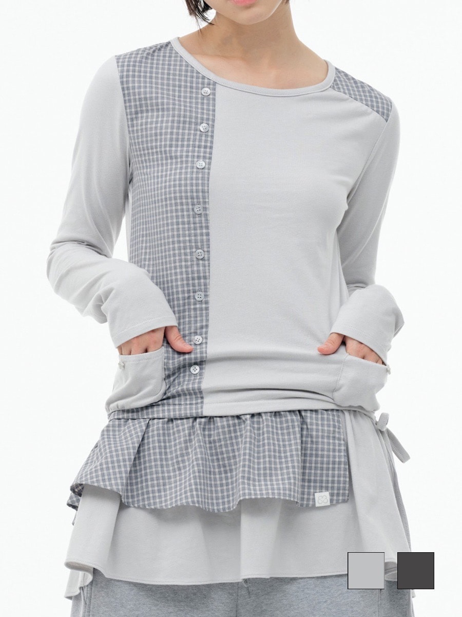 【TUOMIO】CHECK MIXED JERSEY DRESS / 【トゥオミオ】チェックミックスジャージワンピース