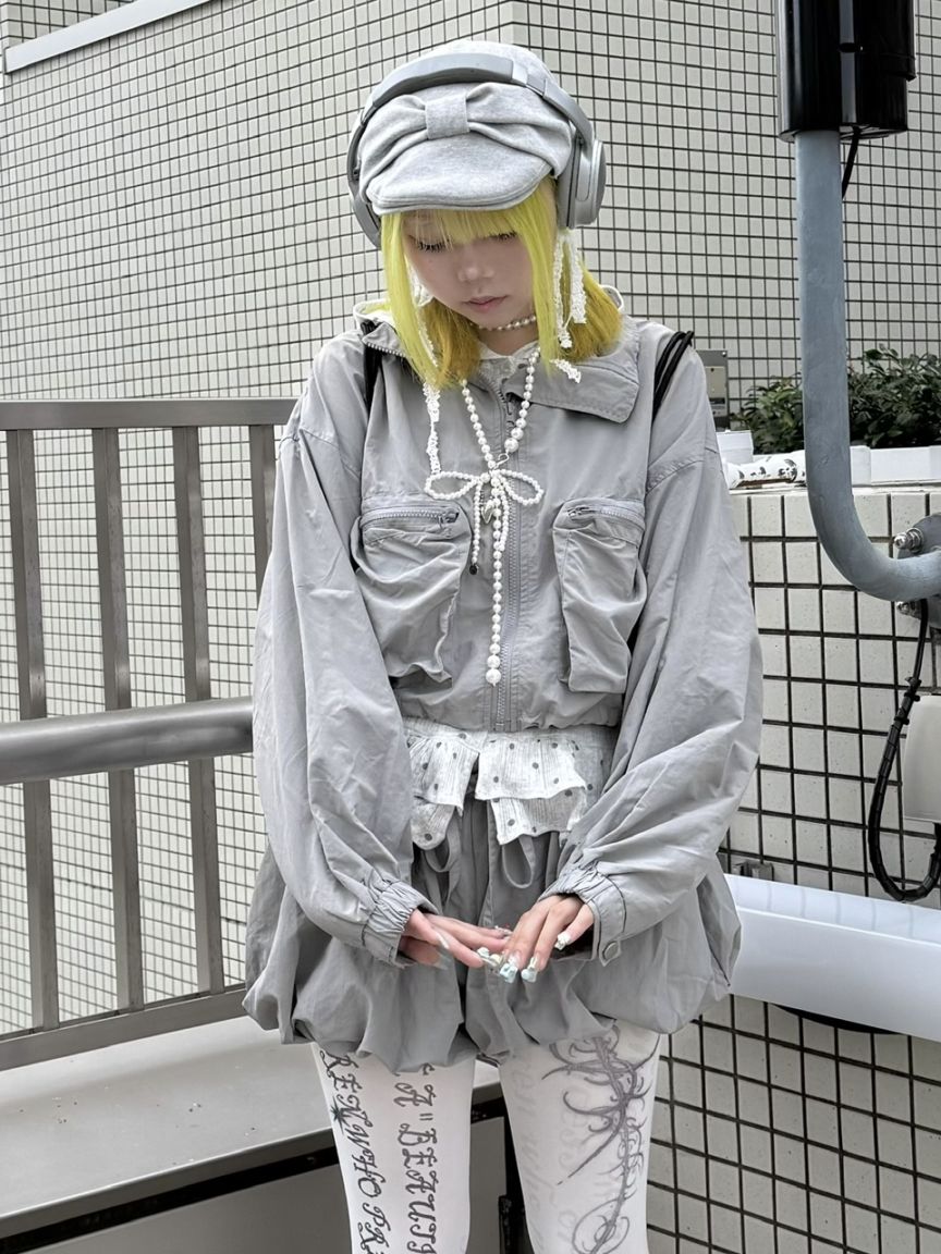 【Nerd out XU】nylon crop jacket / 【ナードアウトエックスユー】ナイロン風クロップドジャケット (2color)