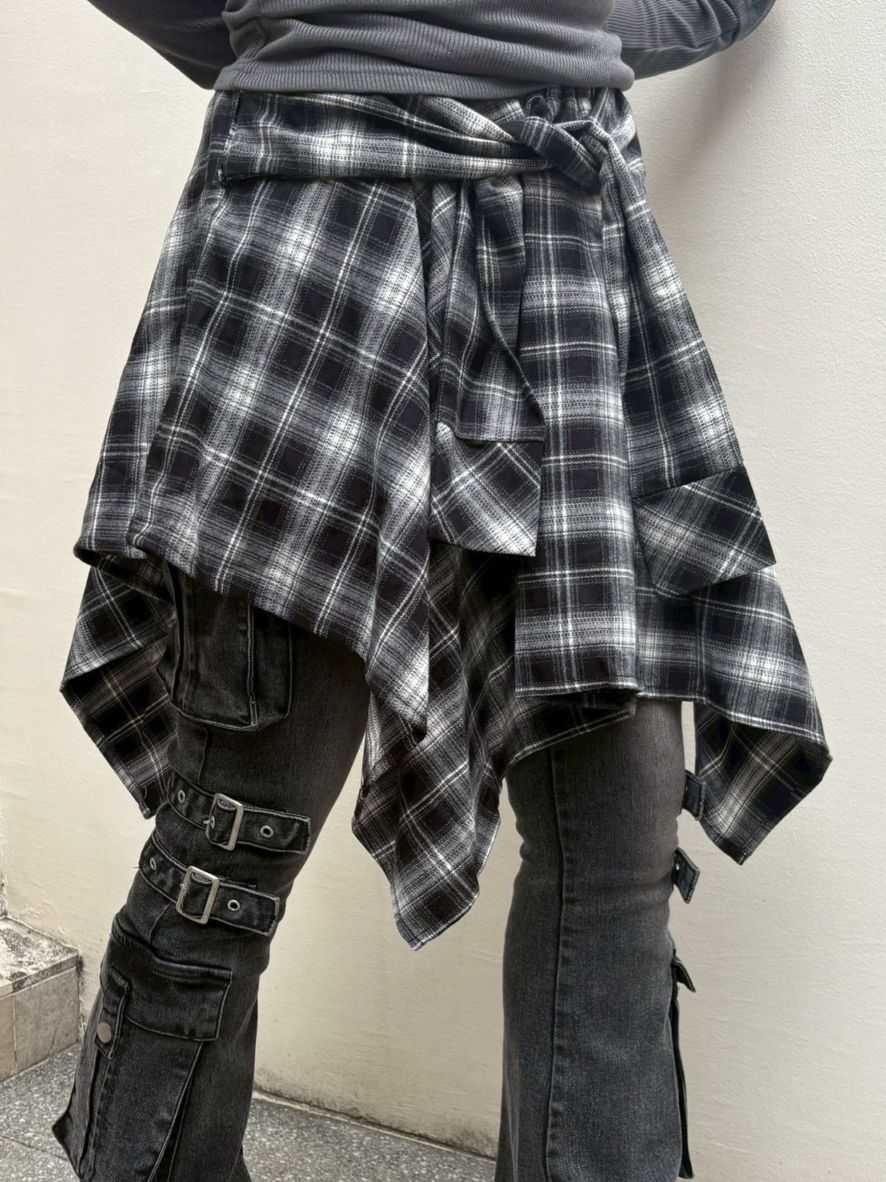 【Never mind the XU】wrap check skirt / 【ネバーマインドザエックスユー】ラップチェックスカート (2color)