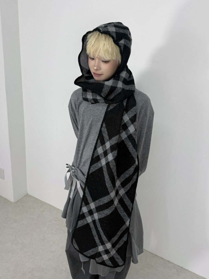 受注制【Nerd out XU】knit hood muffler / 【ナードアウトエックスユー】ニットフードマフラー (2color)