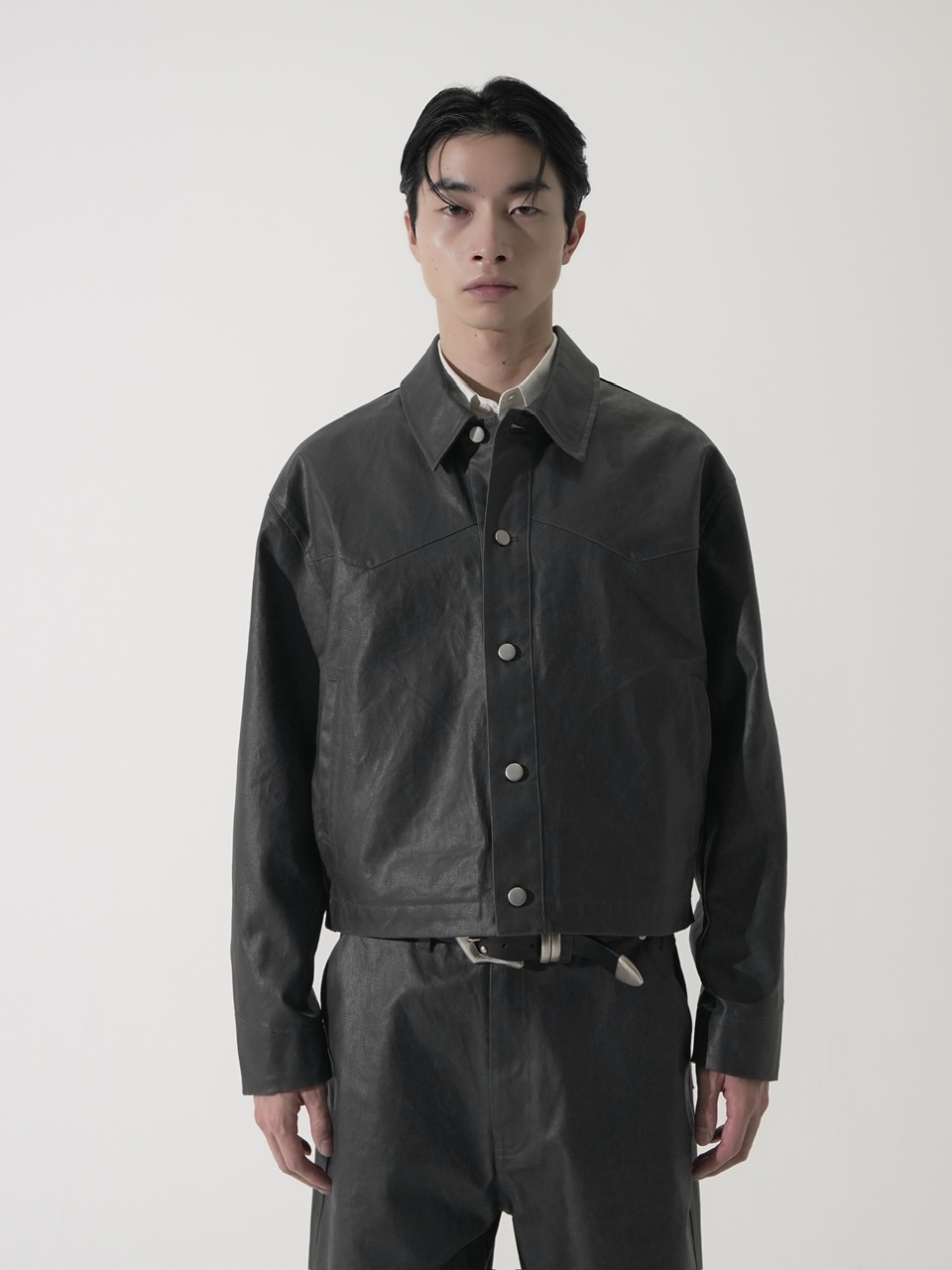 【CS】coated denim jacket(dark gray)