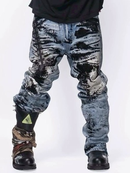 【F.V.V.O】Flocked Slant Fly Jeans / 【フリーワールドオーダー(エフヴィーヴィーオー)】ブラックシャドウデニムパンツ