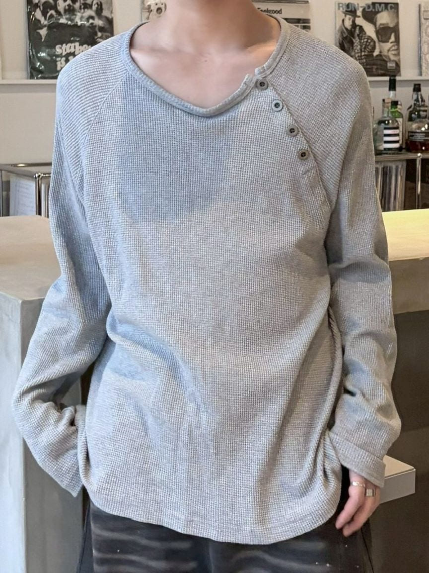受注制【LUV CODE】snap button waffle long sleeve tee (2color)