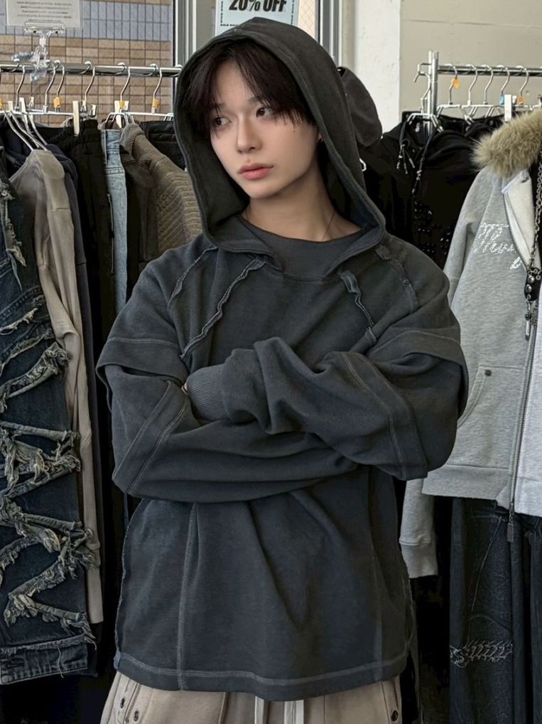 【Never mind the XU】layered hoodie / 【ネバーマインドザエックスユー】レイヤードフーディー