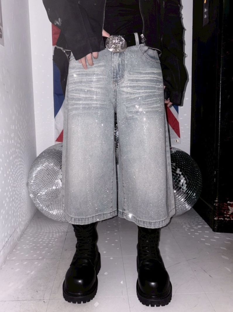 【Never mind the XU】rhinestone half pants/ 【ネバーマインドザエックスユー】ラインストーンハーフパンツ