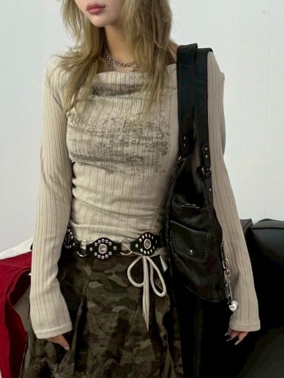 【Never mind the XU】off shoulder tops / 【ネバーマインドザエックスユー】シャーリングオフショルダー長袖トップス (3color)