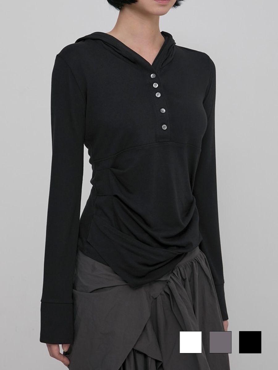 【FLAREUP】Asymmetrical Draped Hoodie / 【フレアアップ】アシンメトリードレープフードロングTシャツ