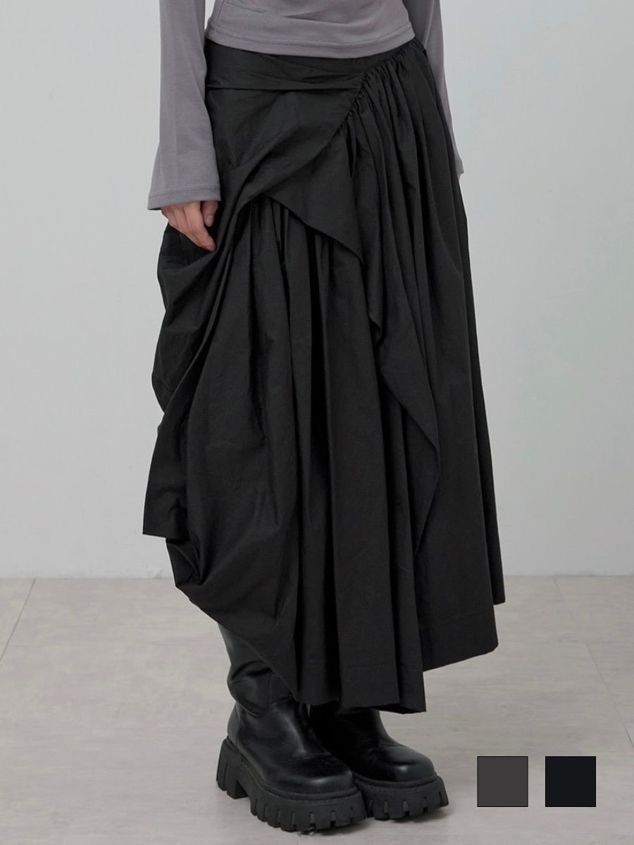 【FLAREUP】Asymmetrical Draped Layered Long Skirt / 【フレアアップ】アシンメトリードレープレイヤードロングスカート