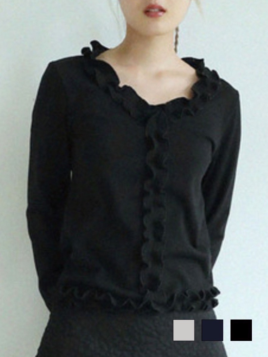 12/21 20:00 再販【Uglyshadow】RUFFLE RIBBED T-SHIRT