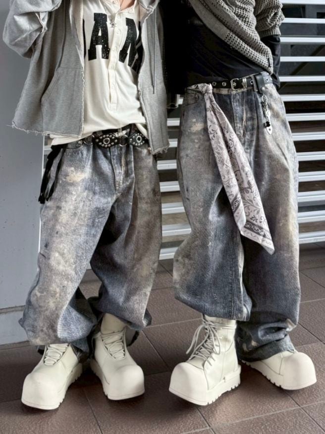 受注制【nmtc +】painted denim wide pants / 【エヌエムティーシープラス】ペイントデニムワイドパンツ