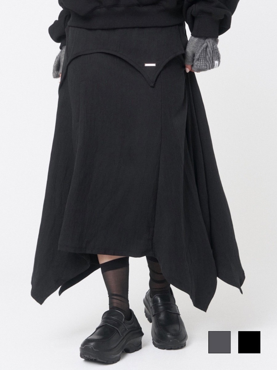 MISEKI SEOUL シアリングラッフルミディスカート ブラック MISEKI SEOUL シアリングラッフルミディスカート ブラック
