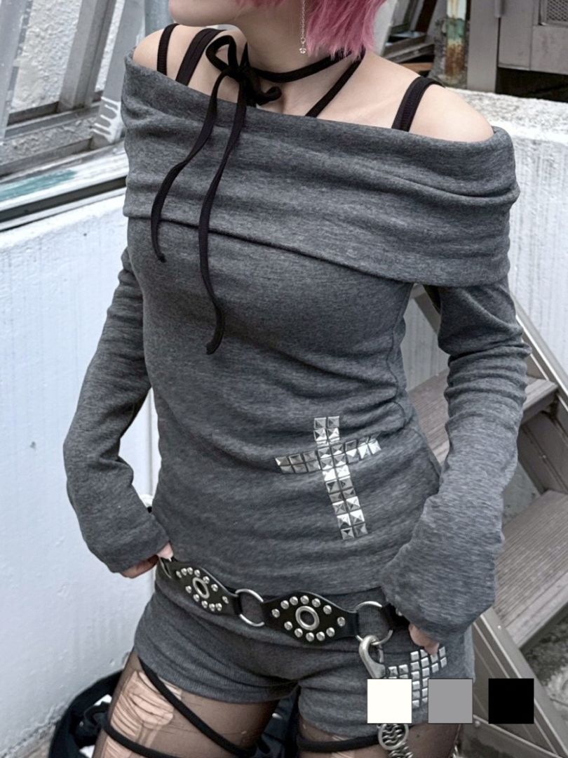 受注制【nmtc +】cross off shoulder long sleeve / 【エヌエムティーシープラス】クロスオフショルダー長袖Tシャツ (3color)