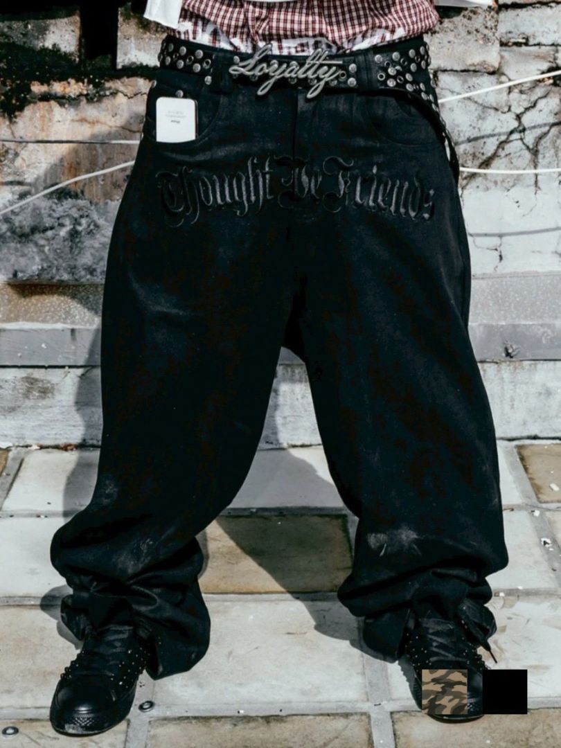 【Thought We Friends】Lucius Distressed Baggy Denims with Embroidery & Studs