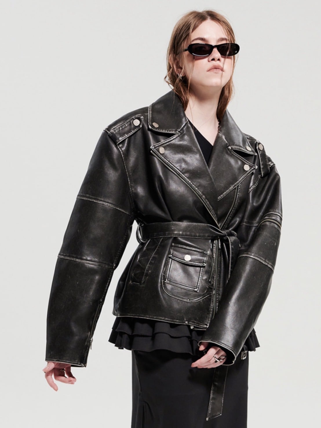 HOLY NUMBER 7】Vintage Leather Belted Jacket | OUR BRAND,HOLY