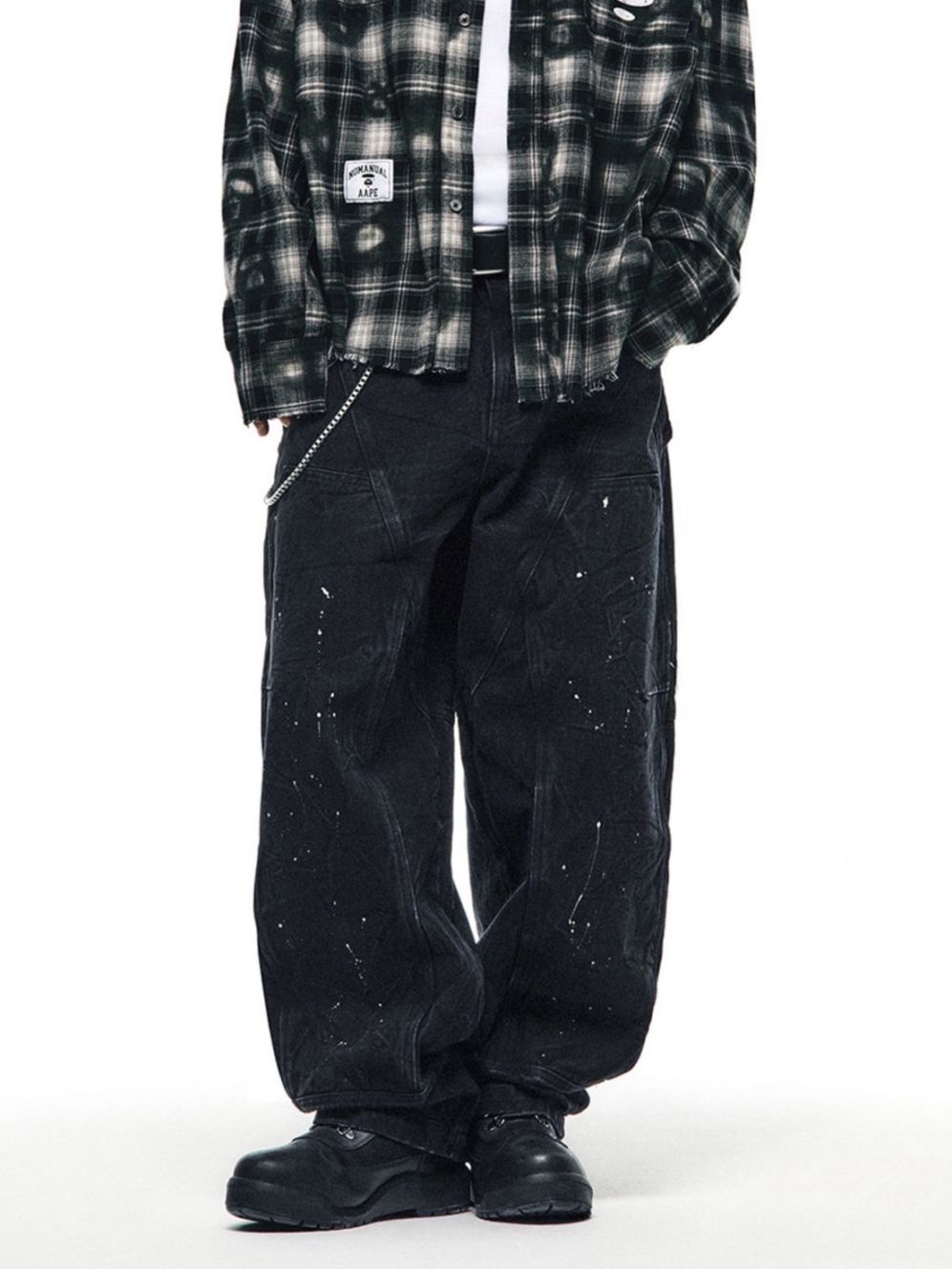 【AAPE X NOMANUAL】AAPE X NOMANUAL PAINTED DOUBLE KNEE DENIM PANTS