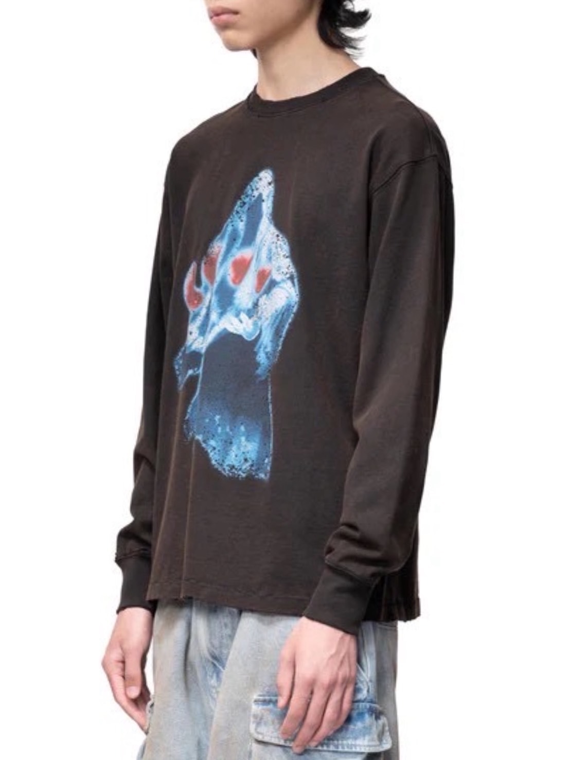 【The Boy Has No Patience】Two-Color Printed Long Sleeves (Washed + Damaged) / 【ザボーイハズノーペーシェンス】グラフィックプリント長袖Tシャツ