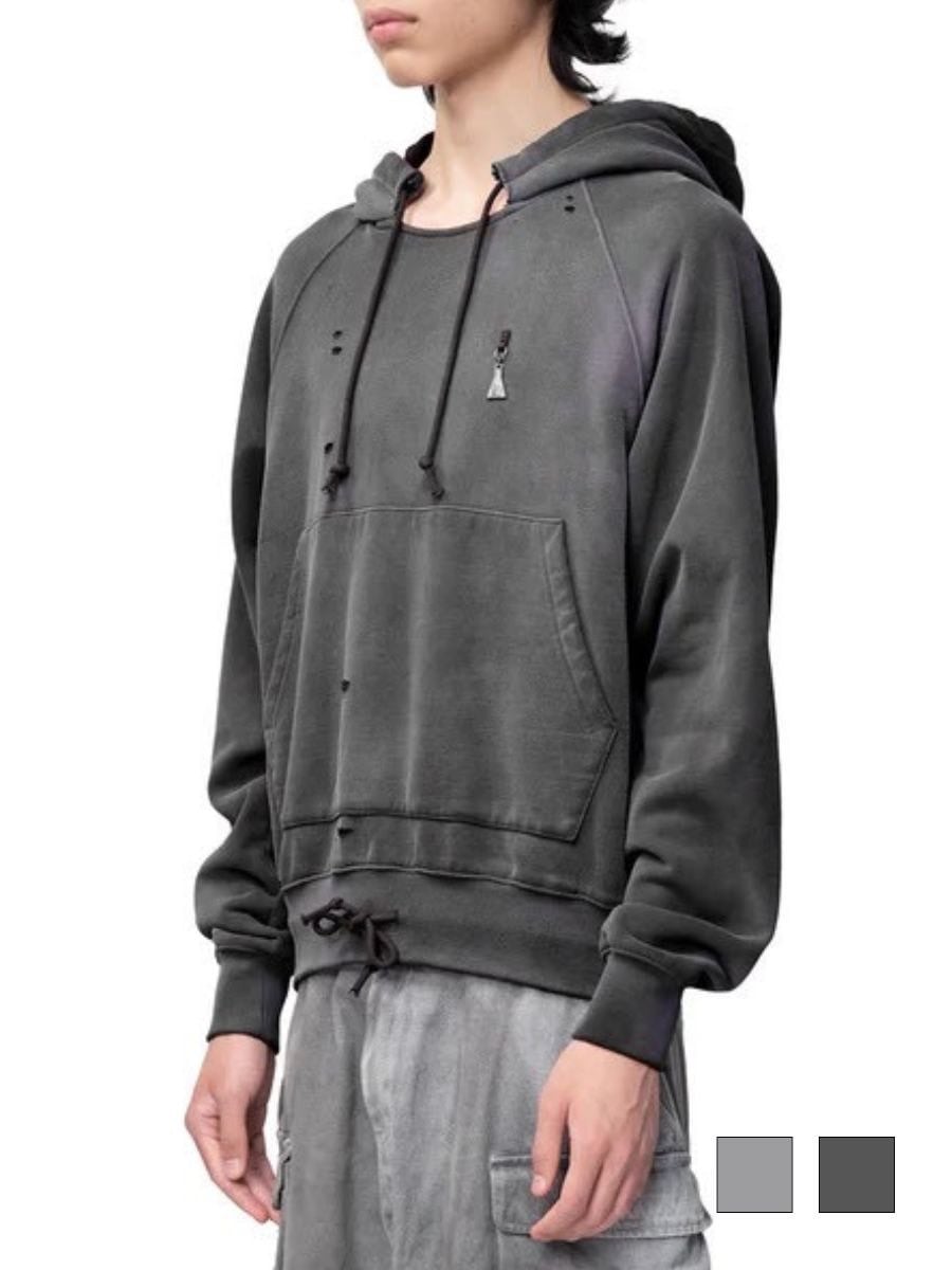The Boy Has No Patience】Double Drawstring Ripped Hooded