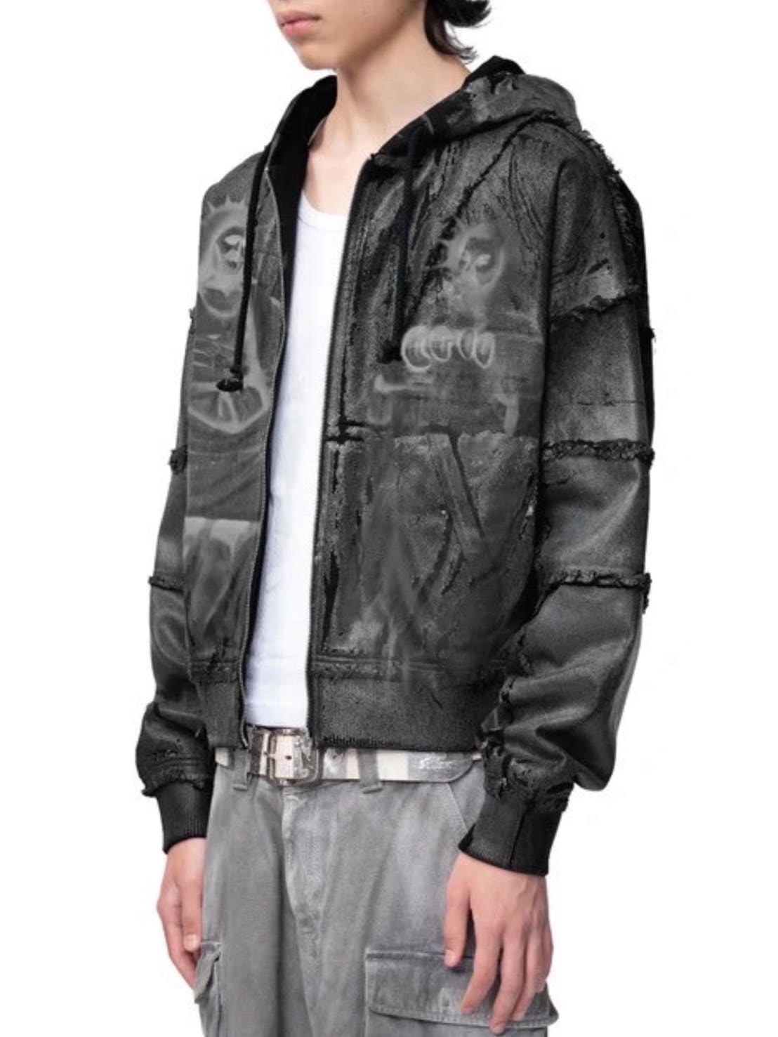 【The Boy Has No Patience】Double Saint Spray Hooded Jacket / 【ザボーイハズノーペーシェンス】スプレーグラフィックフードジップアップブルゾン