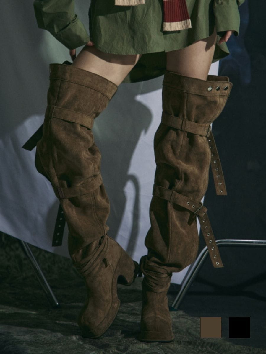 【GATELESS】BELT BUCKLE LOOSE LONG BOOTS / 【ゲートレス】ベルトバックルルーズロングブーツ