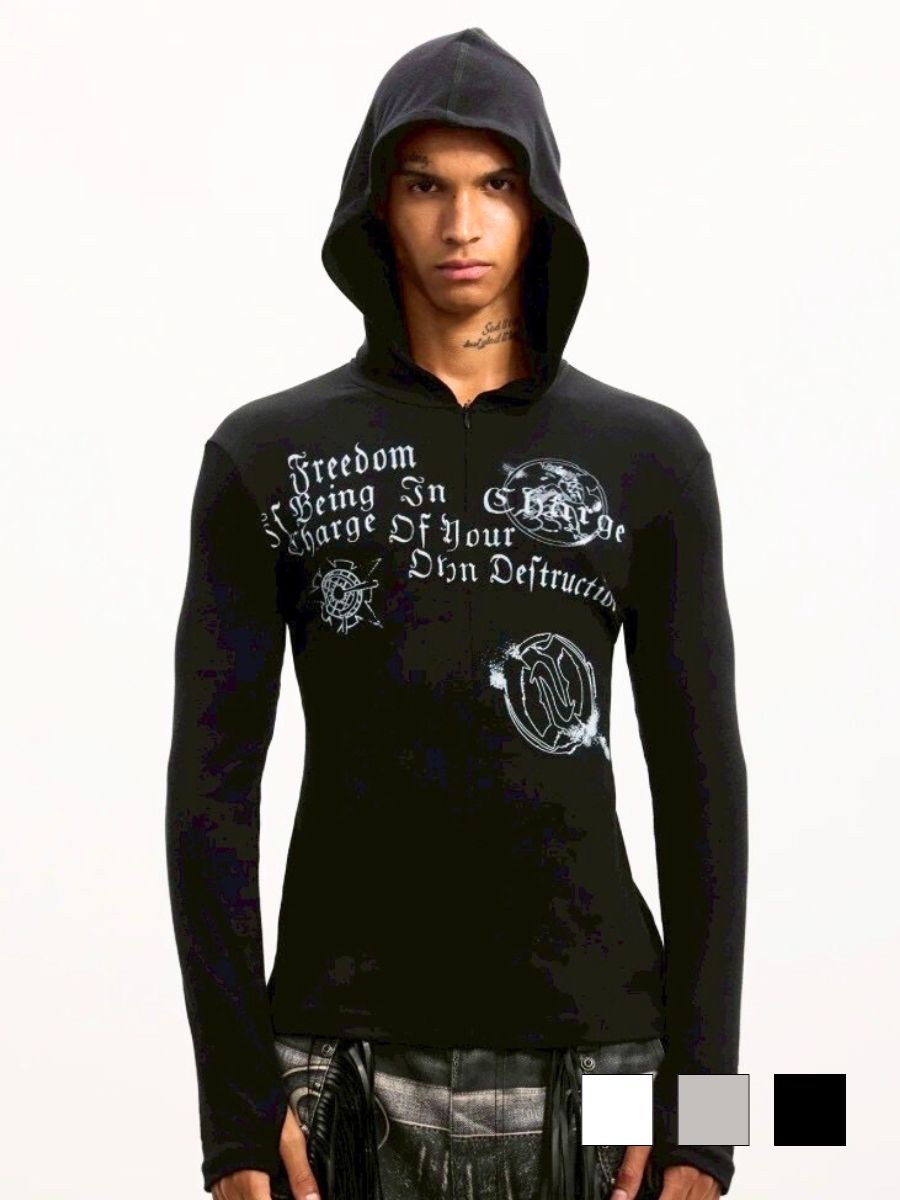 【DND4DES】Patchwork Hooded T-shirts /【ディーエヌディーフォーデス】ロゴグラフィックフード長袖Tシャツ