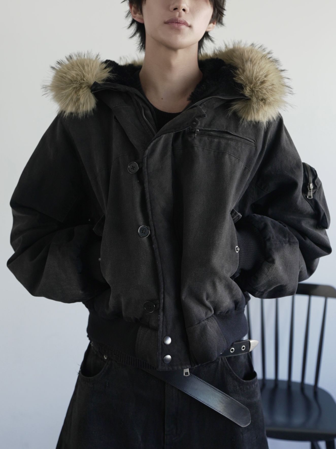 CHIKASHITSU PLUS HIGH】N-2B cropped hood blouson (denim) | OUR