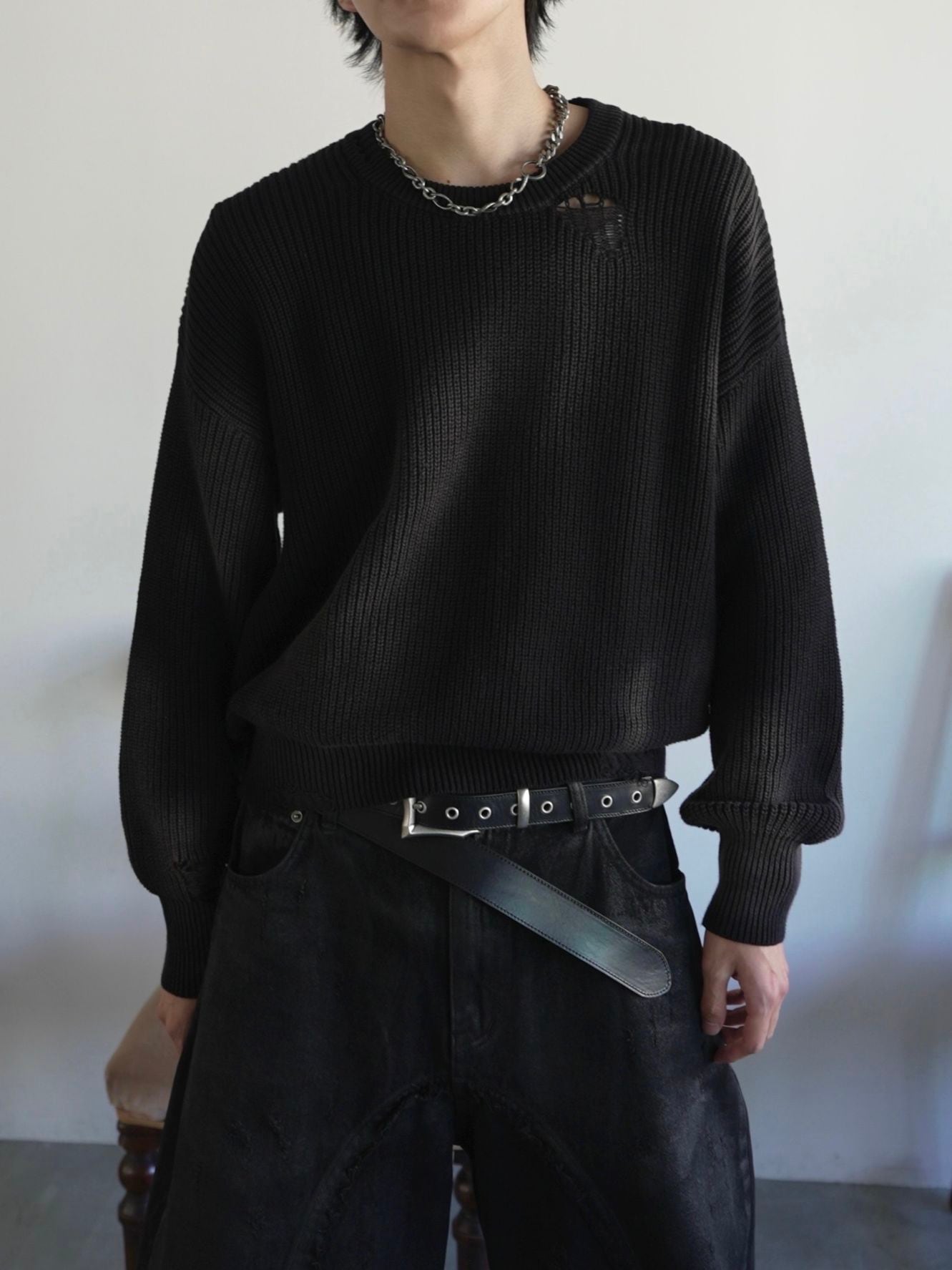 【CHIKASHITSU PLUS HIGH】Cropped spray dyeing knit