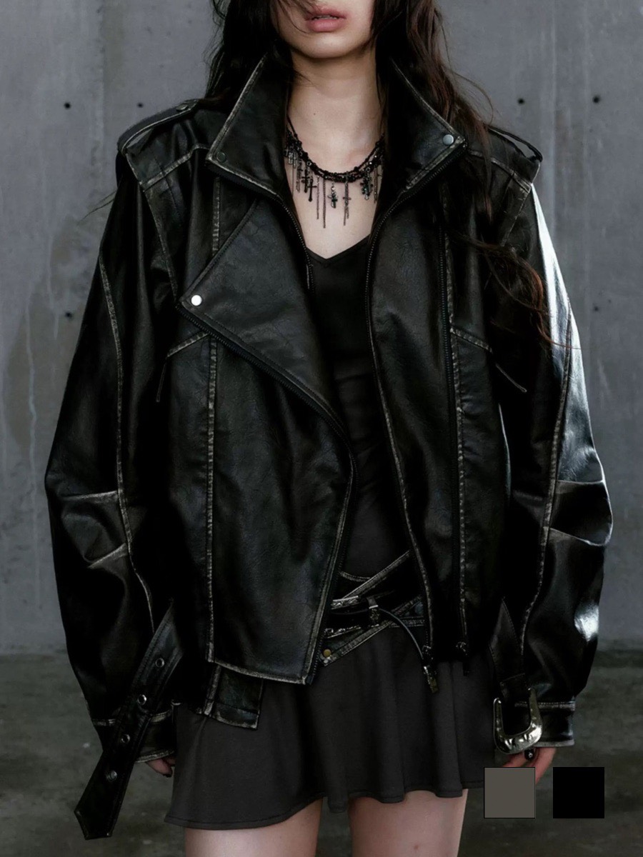 【Cest Nous】Distressed Non-leather Jacket / 【セヌー】ビンテージベルトコーティングジャケット