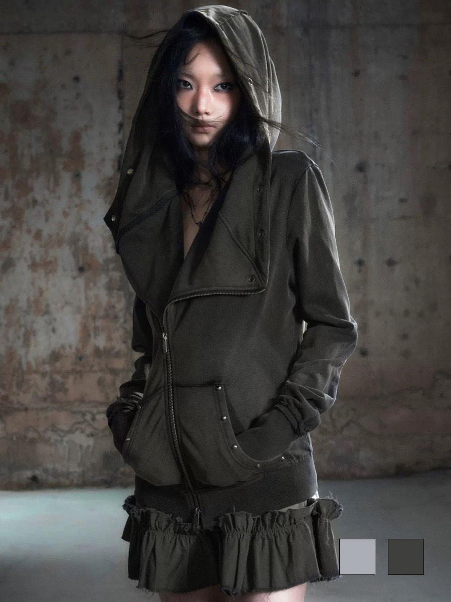 【Cest Nous】Studded Hoodie  / 【セヌー】オープンカラースタッズジップパーカー