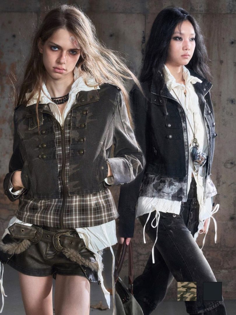 【Cest Nous】Baroque Jacket  / 【セヌー】ハイネックバロックジップアップデニムジャケット