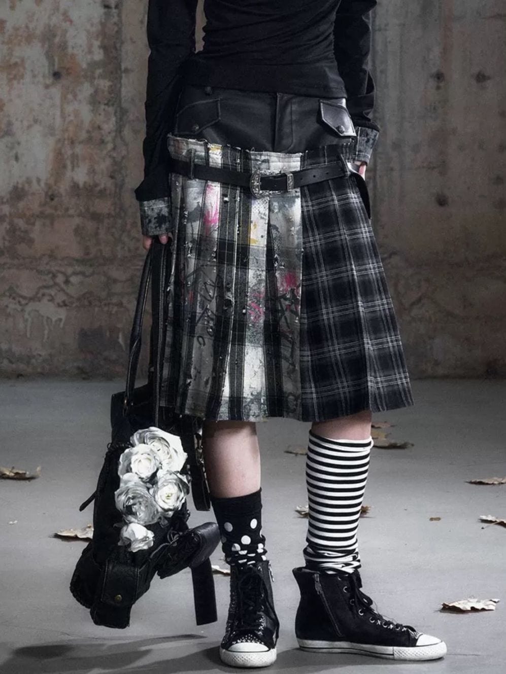 CEST NOUS （セヌー）ミニスカート 中国ブランド ベルト付き y2k Cest Nous】Plaid Pleated Skirt / 【セヌー】レイヤードデザイン