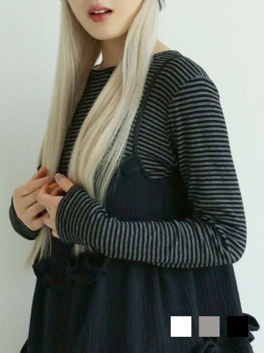 12/21 20:00 発売【Uglyshadow】THIN STRIPED T-SHIRT