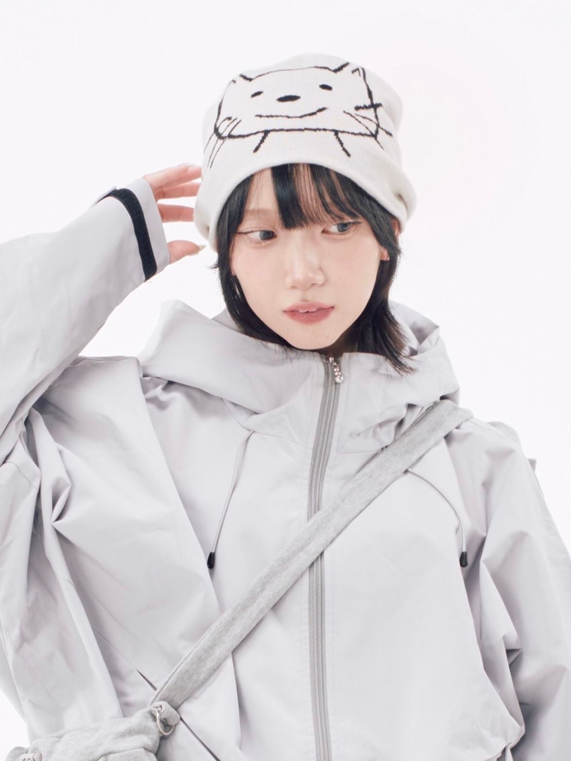 受注制【Nerd out XU】drawing neko beanie / 【ナードアウトエックスユー】ドローイングネコニット帽 (2color)